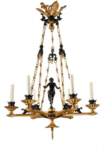 “Crotales Player” Chandelier attr. to F. Barbedienne, France, circa 1860