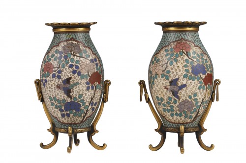 Pair of small cloisonne enamel Vases by F. Barbedienne, France, circa 1880