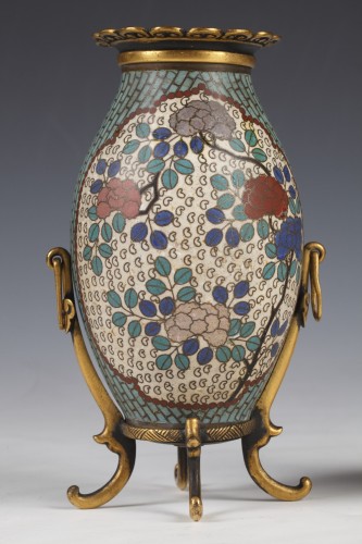 19th century - Pair of small cloisonne enamel Vases by F. Barbedienne, France, circa 1880