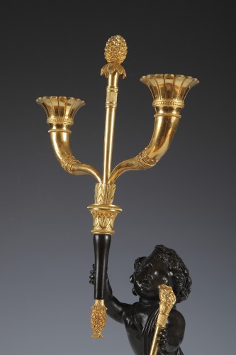 Pair of Bronze Candelabras &quot;Aux Amours&quot;, France circa 1800 - 