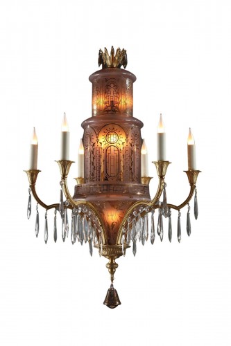 Oriental Style Crystal and Gilded Bronze Chandelier, France Circa 1900
