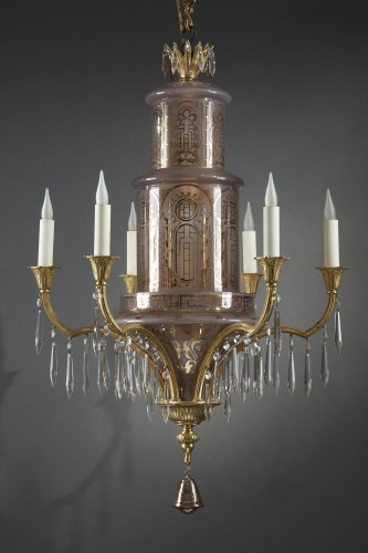 Oriental Style Crystal and Gilded Bronze Chandelier, France Circa 1900 - Lighting Style 
