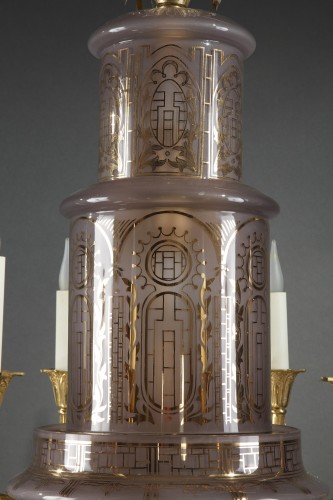 Luminaires Lustre - Lustre orientalisant en cristal et bronze doré, France circa 1900