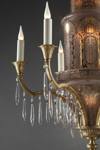 20th century - Oriental Style Crystal and Gilded Bronze Chandelier, France Circa 1900