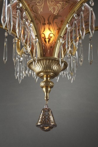  - Lustre orientalisant en cristal et bronze doré, France circa 1900