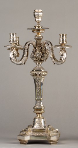 Lighting  - Pair of Louis XIV Style Silvered Bronze Candelabras, France, Circa 1880