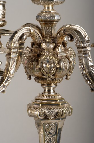 Pair of Louis XIV Style Silvered Bronze Candelabras, France, Circa 1880 - 