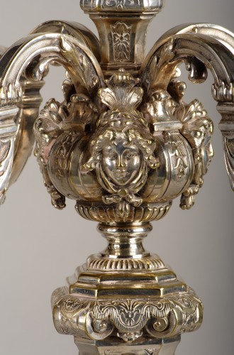19th century - Pair of Louis XIV Style Silvered Bronze Candelabras, France, Circa 1880