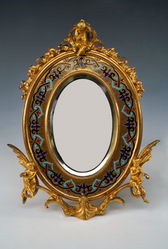 Miroir de table en bronze doré et émail champlevé attribué à A. Giroux, France circa 1880 - Miroirs, Trumeaux Style 