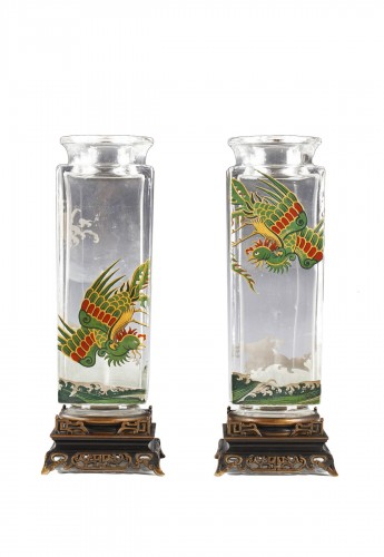 Paire de vases en cristal aux Oiseaux de Paradis, France circa 1880