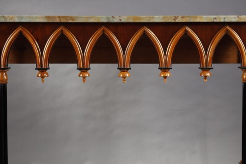 Furniture  - Neo-Gothic Wooden and Marble Console Table, France circa 1830