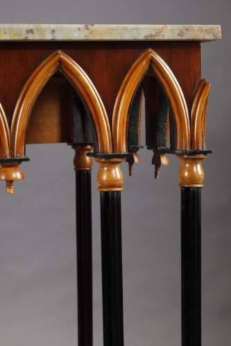 Neo-Gothic Wooden and Marble Console Table, France circa 1830 - 
