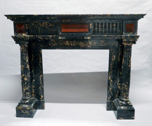 19th century - Louis XVI style Portor marble Chimney Mantelpiece, France, circa 1880