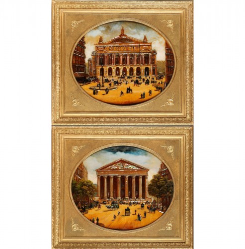 Paire de fixés-sous-verre - La Madeleine et de l'Opéra Garnier, France circa 1880