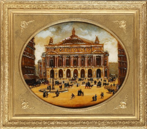 Paire de fixés-sous-verre - La Madeleine et de l'Opéra Garnier, France circa 1880 - 