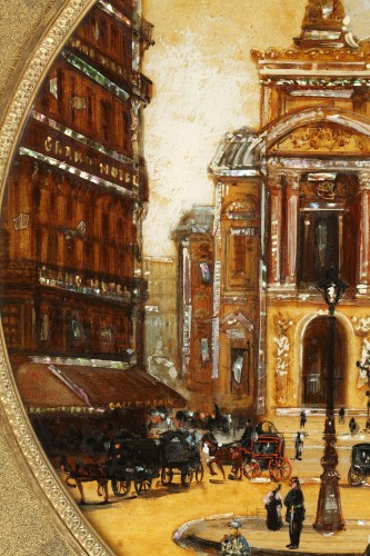 Antiquités - Paire de fixés-sous-verre - La Madeleine et de l'Opéra Garnier, France circa 1880