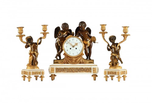 "Geniuses of the Arts" Clock Set by G. Fabre, France, circa 1900