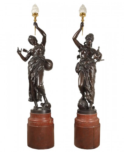 Pair of Life-Size Bronze Torcheres by Jf Coutan, France circa 1910