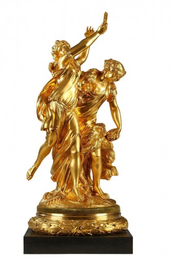  Gilded Bronze Bacchanal Group after Clodion, France Circa 1880