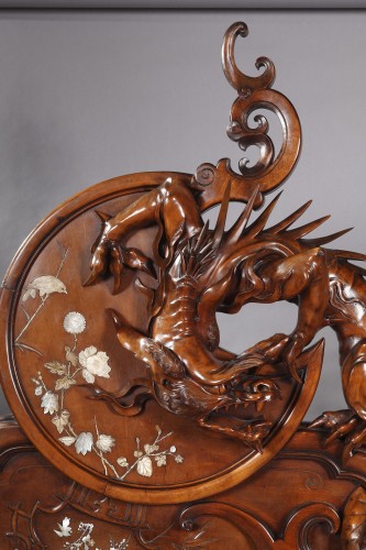 19th century - Japanese style Bed and its Nightstand by Dai Nipon, France circa 1890