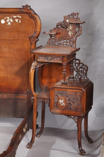 Antiquités - Japanese style Bed and its Nightstand by Dai Nipon, France circa 1890