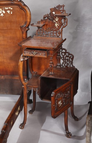 Antiquités - Japanese style Bed and its Nightstand by Dai Nipon, France circa 1890