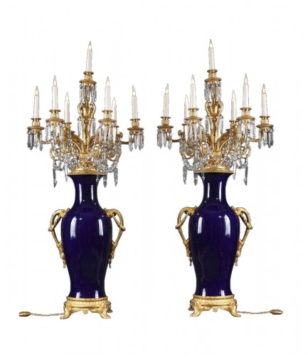 Pair of "Sèvres style" Porcelain & Gilt Bronze Candelabra Vases, France circa 1880