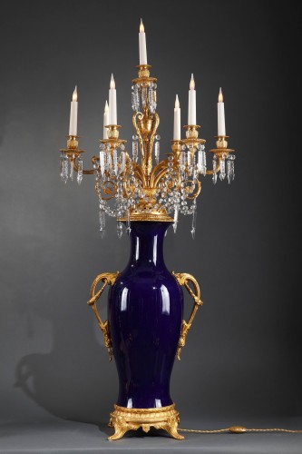 Pair of &quot;Sèvres style&quot; Porcelain &amp; Gilt Bronze Candelabra Vases, France circa 1880 - 