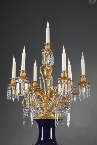 19th century - Pair of &quot;Sèvres style&quot; Porcelain &amp; Gilt Bronze Candelabra Vases, France circa 1880