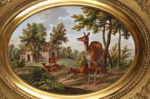 Paris Porcelain &quot;Deers in a Landscape&quot; by Saunier, French School, 1819 - Porcelain & Faience Style Restauration - Charles X