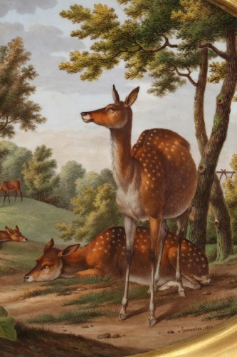 Porcelain & Faience  - Paris Porcelain &quot;Deers in a Landscape&quot; by Saunier, French School, 1819