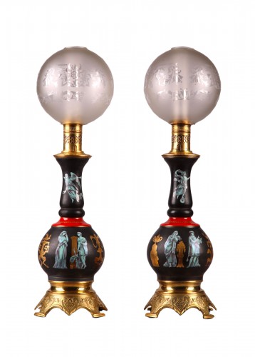 Pair of Pompeian style Lamps, France Circa 1880