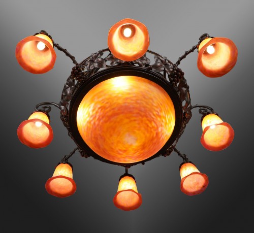 Luminaires Lustre - Suspension à huit Lumières, Daum Nancy France circa 1910
