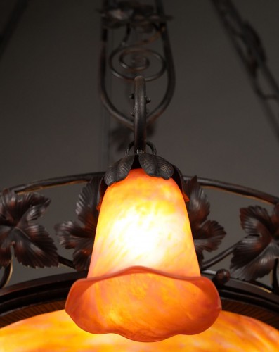 Suspension à huit Lumières, Daum Nancy France circa 1910 - Tobogan Antiques
