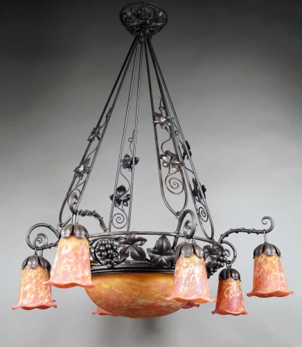 Art nouveau - Suspension à huit Lumières, Daum Nancy France circa 1910