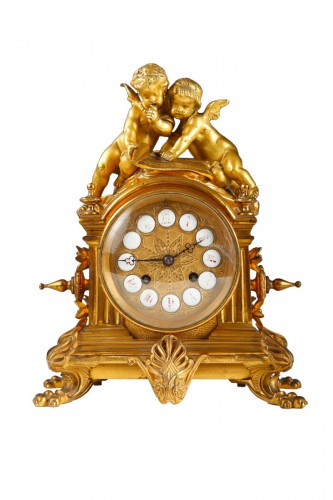 Clock with Cupids by d&#039;Aureville &amp; Chameroy, Maison Barbot, France, 1860