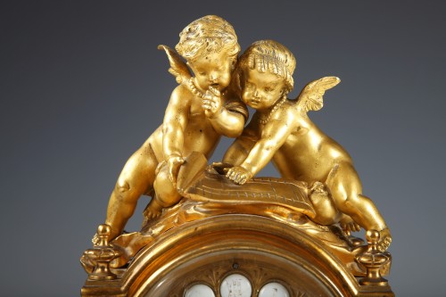 19th century - Clock with Cupids by d&#039;Aureville &amp; Chameroy, Maison Barbot, France, 1860