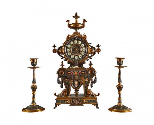 A Neo-Greek Clock Set, H. Houdebine, France circa 1867