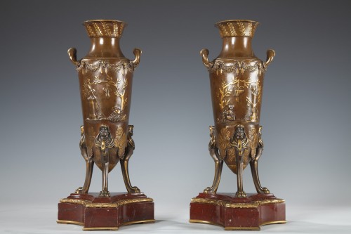 Pair of Neo-Greeks Amphoras, F. Levillain and F. Barbedienne, France circa1880 - Decorative Objects Style Napoléon III