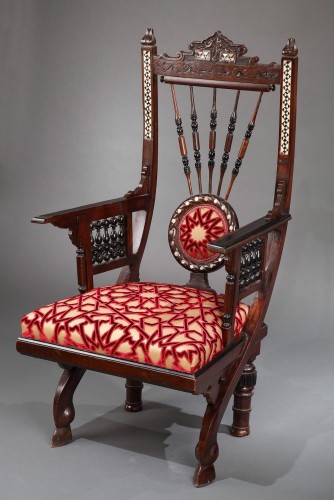 Fauteuil Orientaliste att. à G. Parvis, Italie circa 1880 - Sièges Style Napoléon III