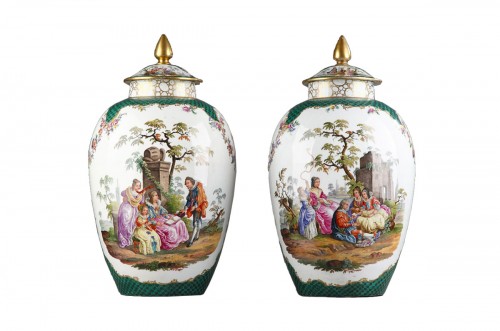 Impressive Pair of Vases and Cover Attr. to Samson &amp; Cie France C. 1890