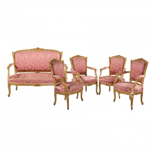 French Louis XV Paris style carved gilt wood Salon Suite Set