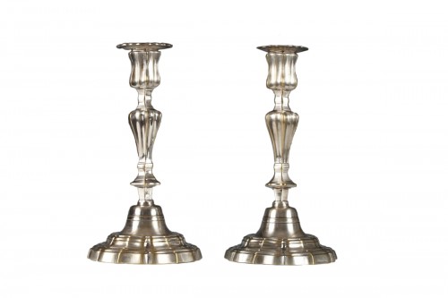 Pair of Silvered Bronze Candlesticks, France18th Century