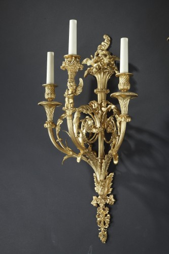 Luminaires Appliques - Paire d'appliques aux tourtereaux, par G. Denières, France circa 1880