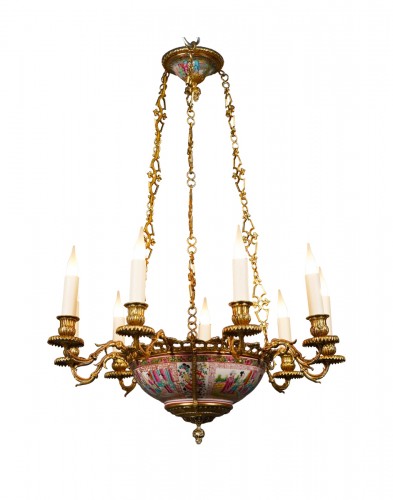 Canton Porcelain Chandelier, China France Circa 1880