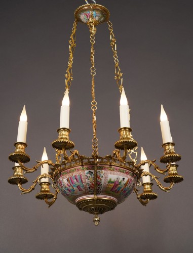 Lighting  - Canton Porcelain Chandelier, China France Circa 1880