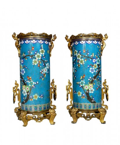 Pair of "cloisonné" Enamel Vases attributed to l'Escalier de Cristal, France circa 1870