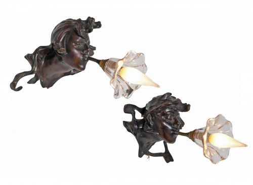 Pair of Wall-Lights &quot;Les Souffleurs&quot;, G.de Kerveguen, France Circa 1890