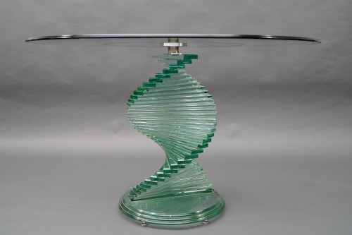 Table en verre "helix Spiral Swivel" d'après un modèle de D. Lane, France vers1980 - Mobilier Style 