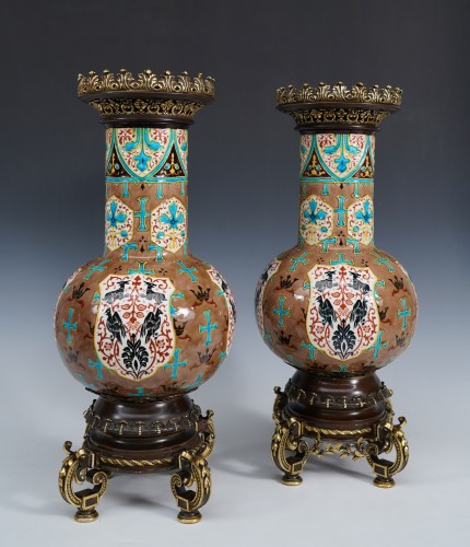 Paire de vases balustres, J.vieillard & Cie et A. de Caranza, France circa 1880 - Objet de décoration Style Napoléon III